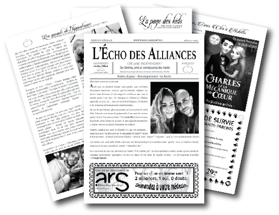 Gazette personnalisée imprimée sur papier recyclé pour mariage avec anecdotes et jeux